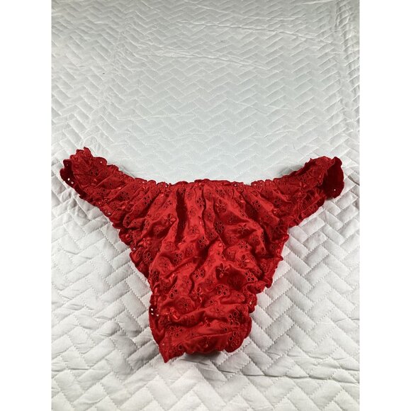 Pink By Frankies Bikinis Cheeky Red Eyelet Bikini Bottom Size L Strachey fit NWT - Picture 4 of 6